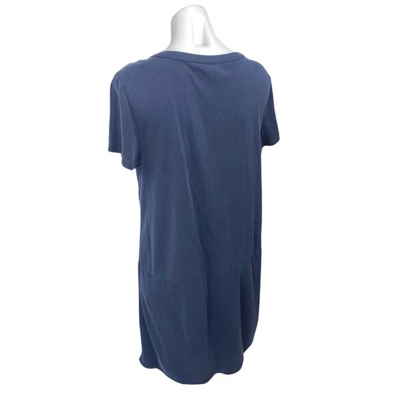 Tahari Navy Blue Short Sleeve Notch V Neck T Shirt Shift Mini Dress Size L - Picture 2 of 4
